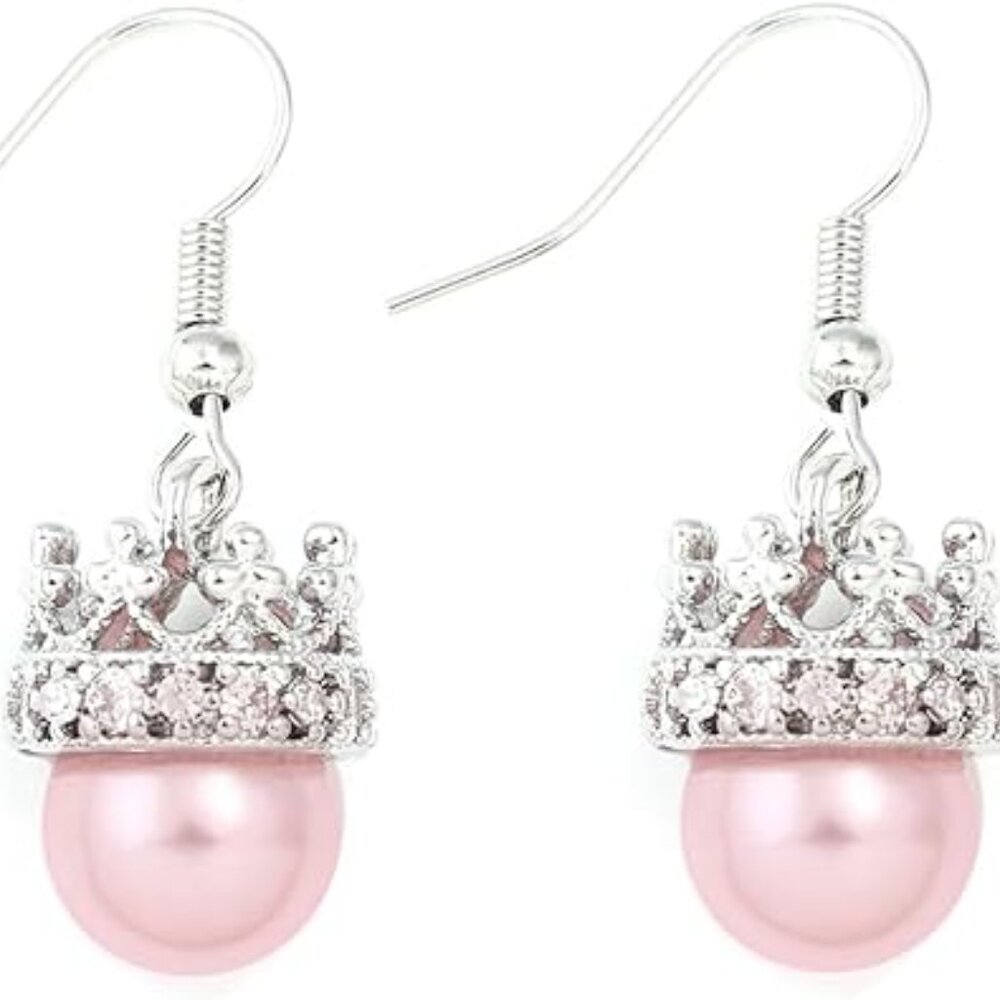 Wicket Cute Earrings Silver Crown‎ Pink Pearls